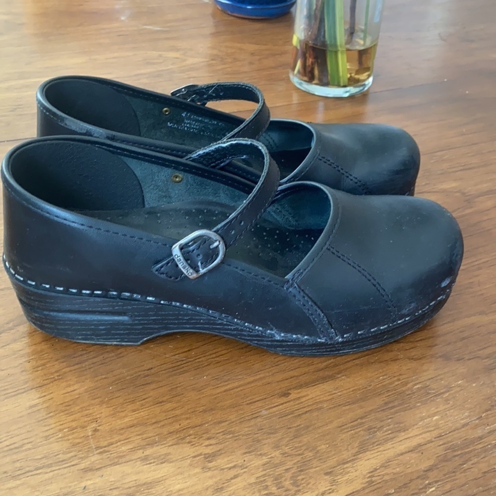 Dansko Black Leather Mules